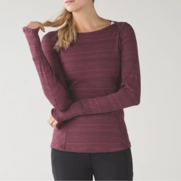 Lululemon Kanto Catch Me LS top Berry Black Stripe sz 4 - Picture 2 of 11